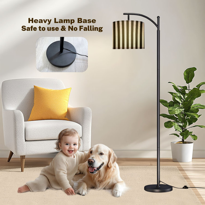 Lampe sur pied arc noir et blanc rayé avec télécommande et abat-jour à DEL Abat-jour réglables Hautes lampes de lecture pour salon de bureau