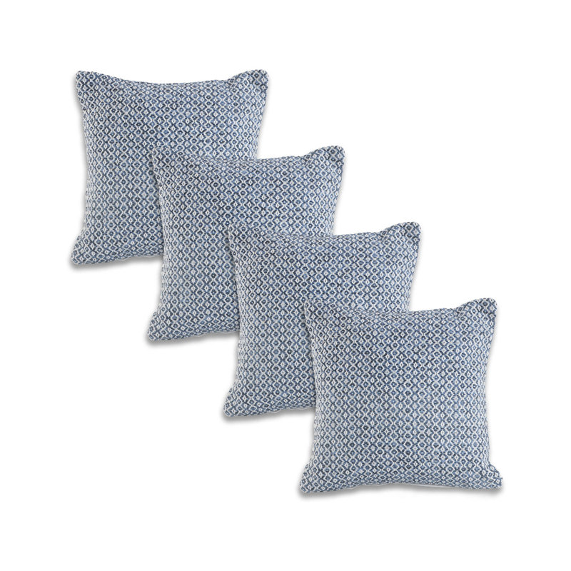 Ensemble de 4 coussins géométriques 100% coton, Bleu, Polyester/ bourre en polyester