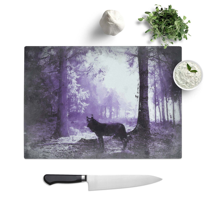 Tempered Glass Wolf in a Forest Chopping Board, 28.5 cm W x 20 cm L