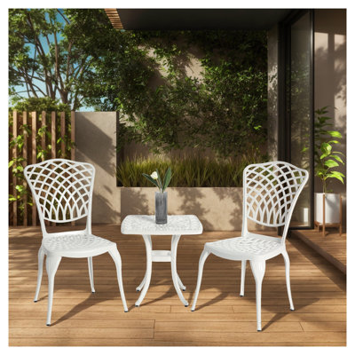 Ensemble bistro 3 pièces en fonte d'aluminium antirouille, table de patio et chaises blanches