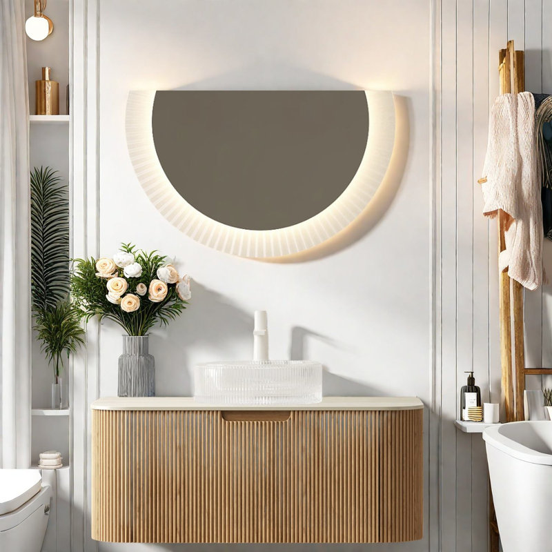 Élégants meubles-lavabos flottants avec lavabo en verre et armoire en bois pour les salles de bain modernes