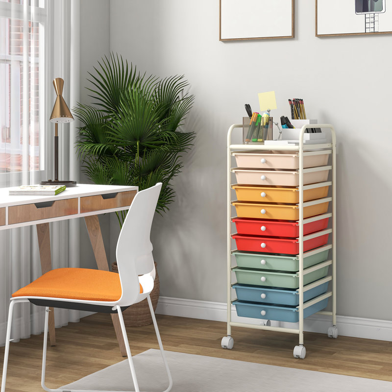Daveney 10 Drawer Storage Drawer, Green/Red/Orange/Blue/Cream