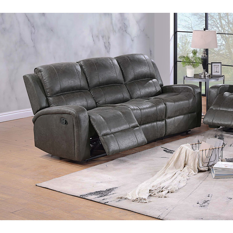 Zarely Upholstered 78'' Reclining Sofa, Gray Leather