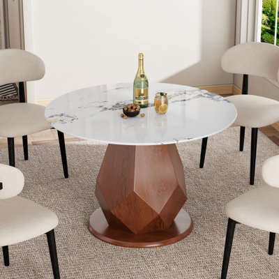 Table de salle à manger ronde de 44,88 po, plateau en faux marbre, base piédestal en panneau de fibres à densité moyenne, style américain pour la salle à manger à domicile et les réunions de famille