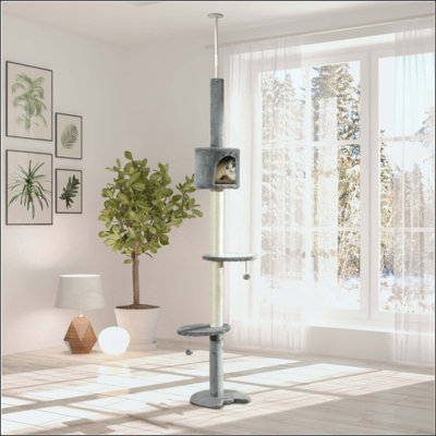 Arbre à chat, hauteur réglable, plancher, plafond, 4 niveaux, chaton, escalade, centre d'activités, jouet pour chat avec poteau à griffes