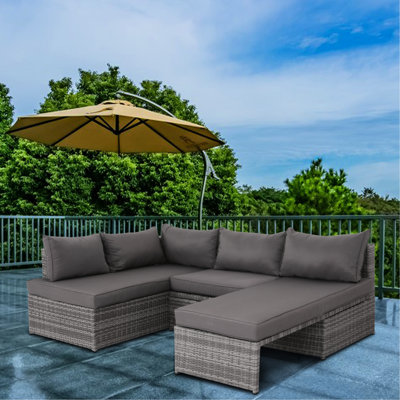 Patio avec coussins - Profitez d'un confort relaxant à l'extérieur. Cadre en métal thermolaqué, tissé à la main en mélange. Coussin gris. Idéal pour les moments à l'extérieur dans la cour, le patio, la terrasse ou le porche. Acier