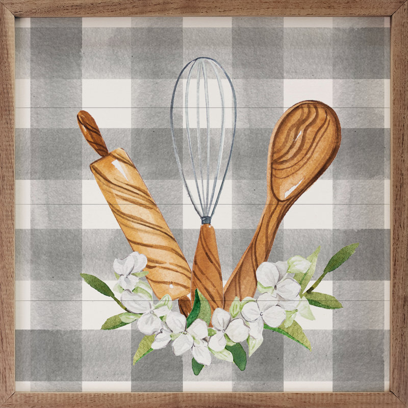 Ustensiles en bois par Enya Todd - reproduction de cadre flottant sur bois, H 16 po x l 16 po