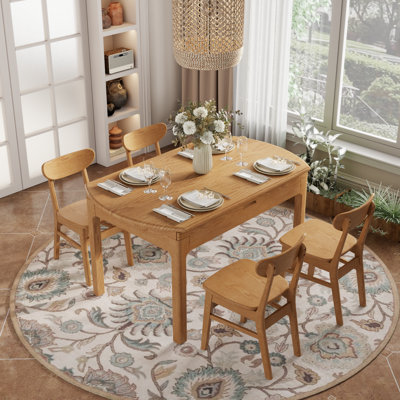 Table de salle à manger extensible ronde en bois massif avec rallonge pliante, extension réglable en 3 tailles, pouvant accueillir jusqu'à 10 personnes, largeur entièrement étendue de 94,8 pouces