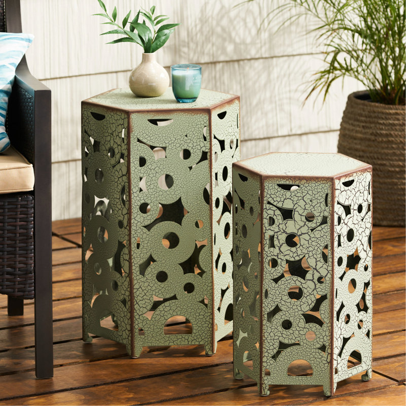 Accent Tables In Antique , Iron Construction, No Assembly Required, 14.21 In. Depth X 12.57 Width 22.38 Height, 9.74 Lb, 2 Intricate Look, 12.57"w 14.21"d 22.38"h, 2