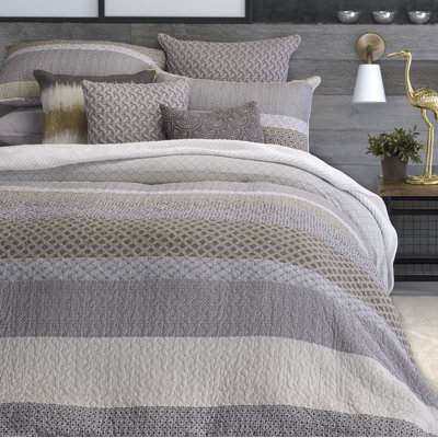 Ensemble de courtepointe réversible 100 % coton gris / taupe / crème Ethan