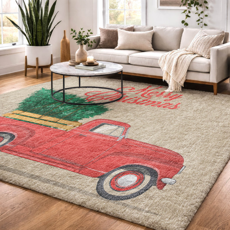 Premium Machine Washable Dream Shag ADS215 Christmas Truck and Tree Rug, 8' x 10'