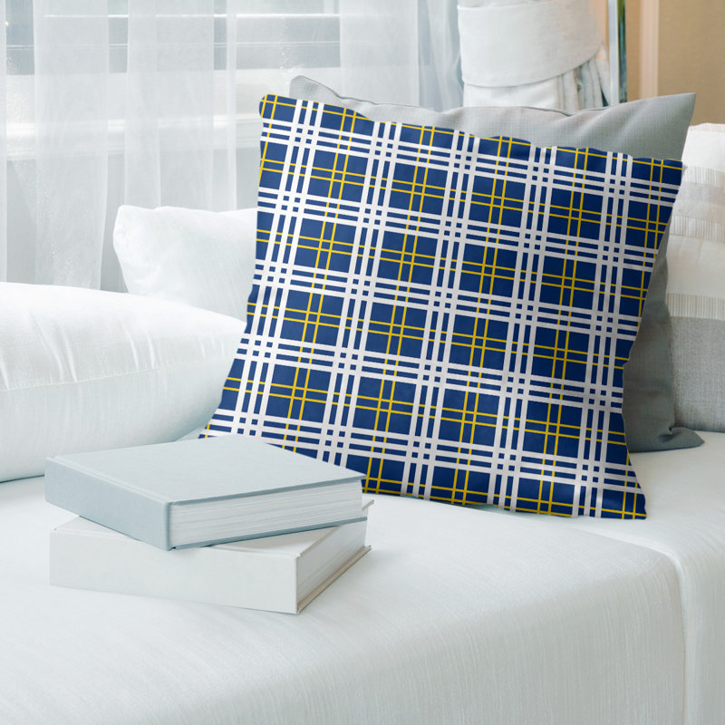 Housse de coussin d'extérieur carré R-Baltimore Football, 14 po x 14 po, Bleu royal / or / blanc