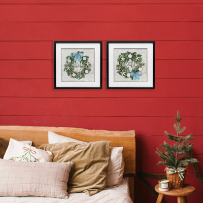 Coastal Peace & Joy Wreaths, ensemble de 2 reproductions encadrées sous verre, par Jennifer Pugh