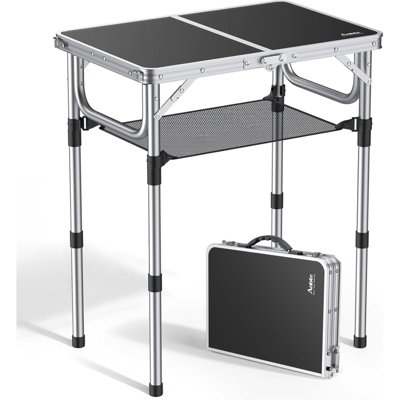 Table de camping pliante, table pliante réglable en aluminium avec poignée de transport, table de camping légère et portable imperméable pour le pique-nique intérieur et extérieur
