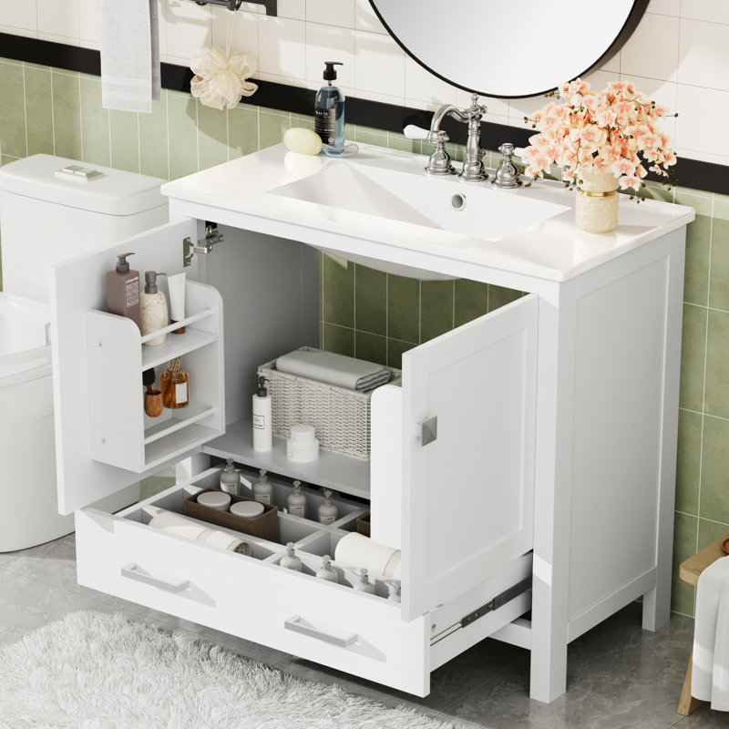 Meuble-lavabo 36 po avec lavabo en céramique, Blanc