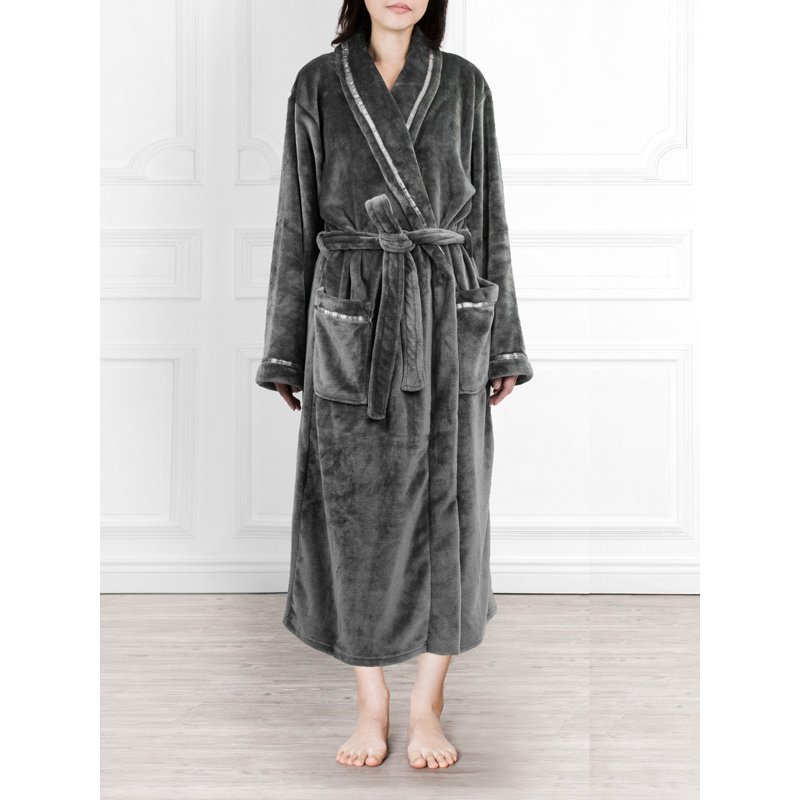 Peignoir mi-mollet en molleton avec poches, G / TG, Gris