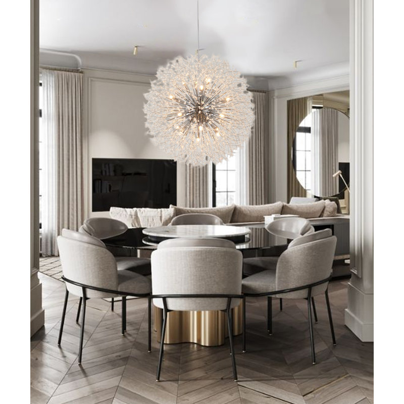 16-Light Chrome Stainless Steel Chandelier With Clear Crystal Accents