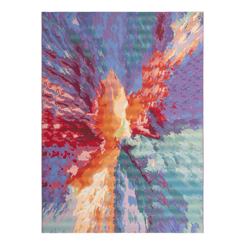 Azaleea Power Loomed Polypropylene Outdoor Are Rug in Blue/Red/Orange, Rectangle 6'1" x 9'