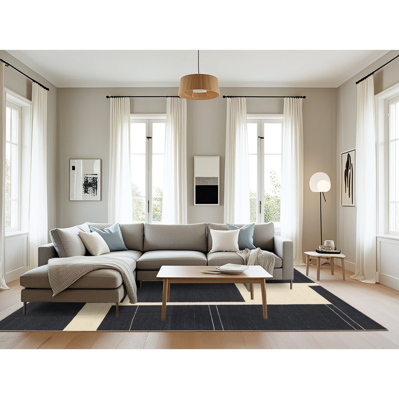 Tapis abstrait noir / beige, Rectangle 8 pi x 10 pi