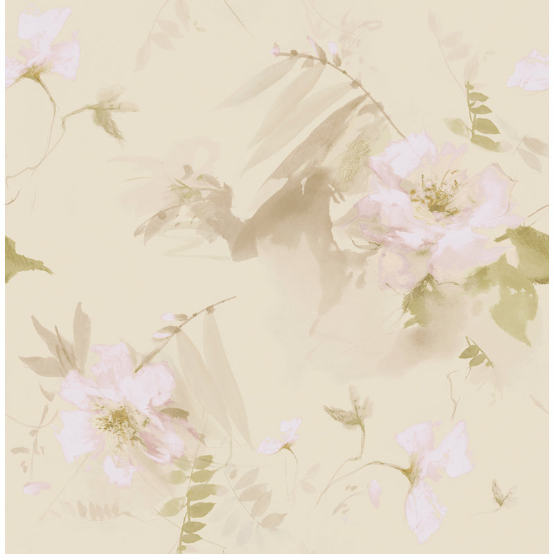 Papier peint à motif floral Seabrook Designs, Brun clair / rose