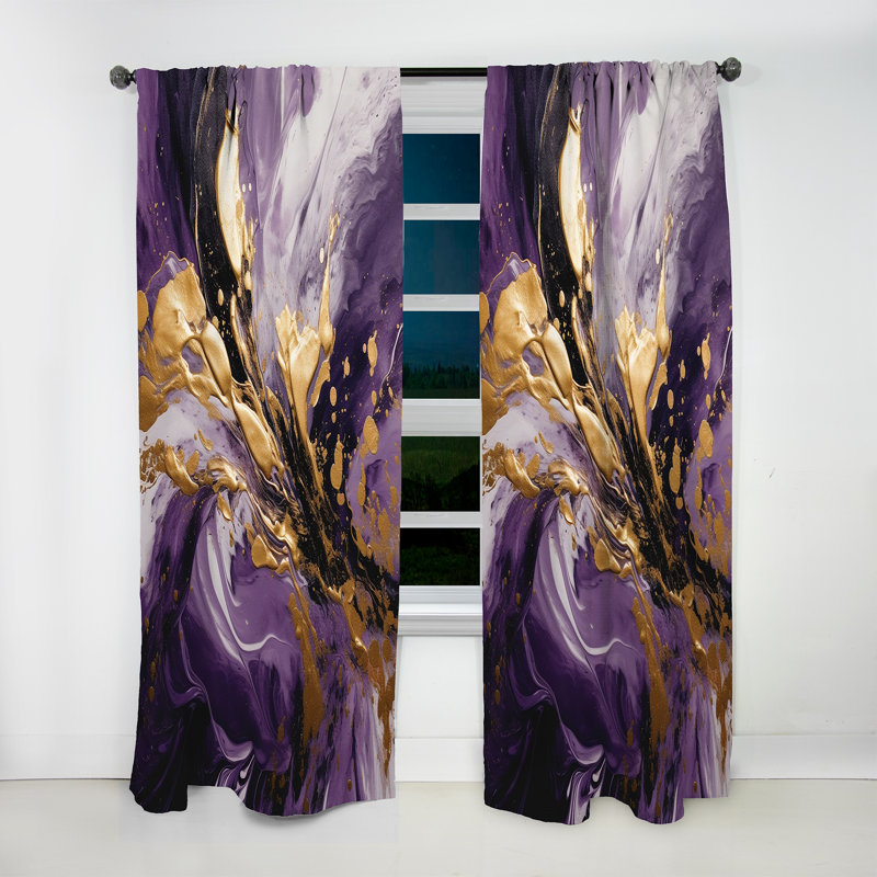Purple And Gold Liquid Magic II - Modern Blackout Abstract Curtain - 1 Panel, 52" W x 84" L