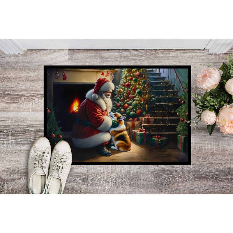 Paillasson Corgi and Santa Claus, L 24 po x L 36 po