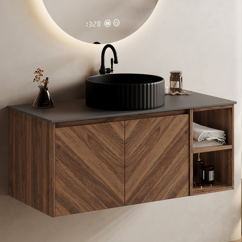 Armoire de salle de bain murale 36 po en noyer avec comptoir, sans lavabo, 36 po brun