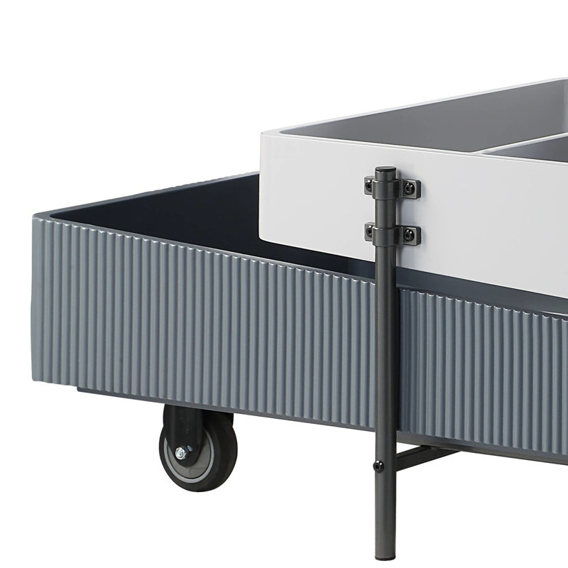 Table basse grise et blanche à finition ultrabrillante avec plateau relevable