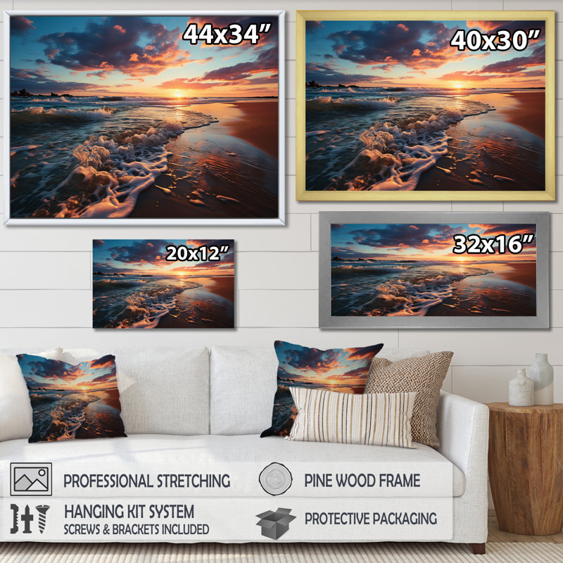 Coucher de soleil à l'horizon II, Cadre flottant blanc, H 24 po x l 32 po x P 1 po