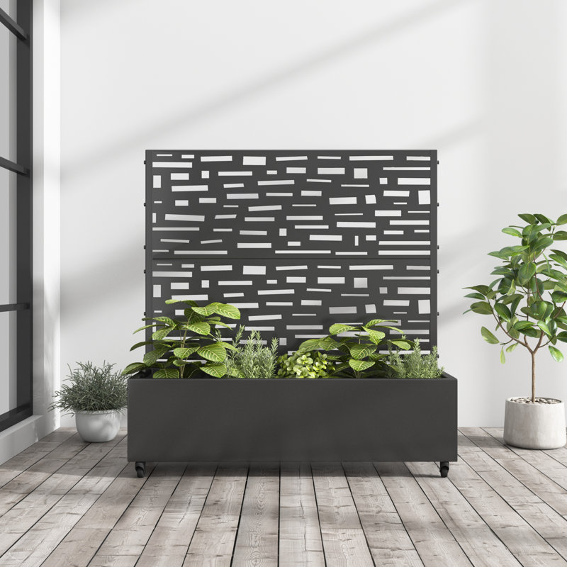 Metal Planter Box with Trellis with Wheels, 47" H x 47" W x 16" D
