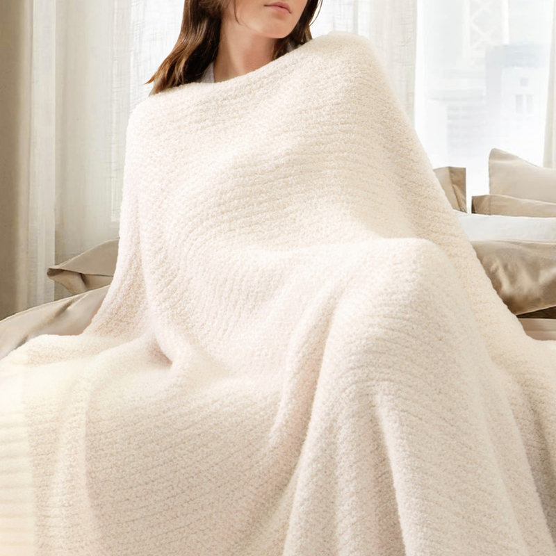  Jeté tricoté réversible Heather Knit, Ivoire ivoire, L 60 po x l 50 po