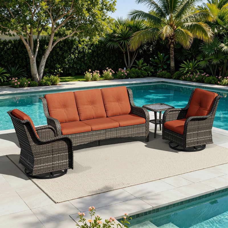 Solene Wicker 5 - Person Patio Conversation Set with Cushions, Orange