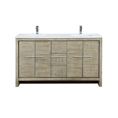 60 po X P 20 po Ensemble de meuble-lavabo double D avec plateau en marbre de culture et robinet chromé