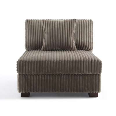 Upholstered Light Brown Faux Rabbit Fur Flannel Armless Chair with Pillow Back, Single Chair Module Part For Sectional Sofa