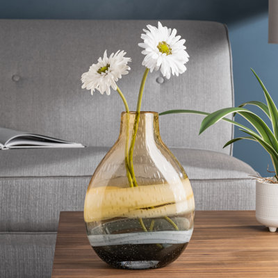  Manzer 10" Mouthblown Colored Amber Glass Table Vase
