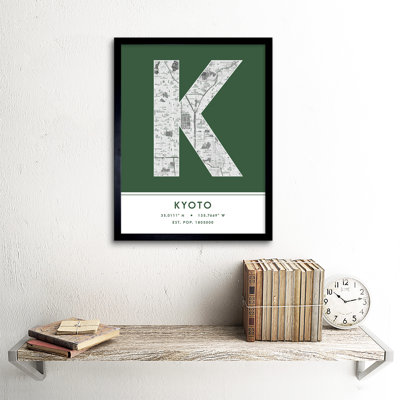 Kyoto Japan City Map by Wee Blue Coo - Single Picture Frame Typography