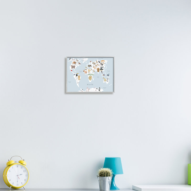 Carte du monde des enfants avec illustration ludique - Image, H 11 po x l 14 po x 1,5 po, Estampe numérique Farmhouse