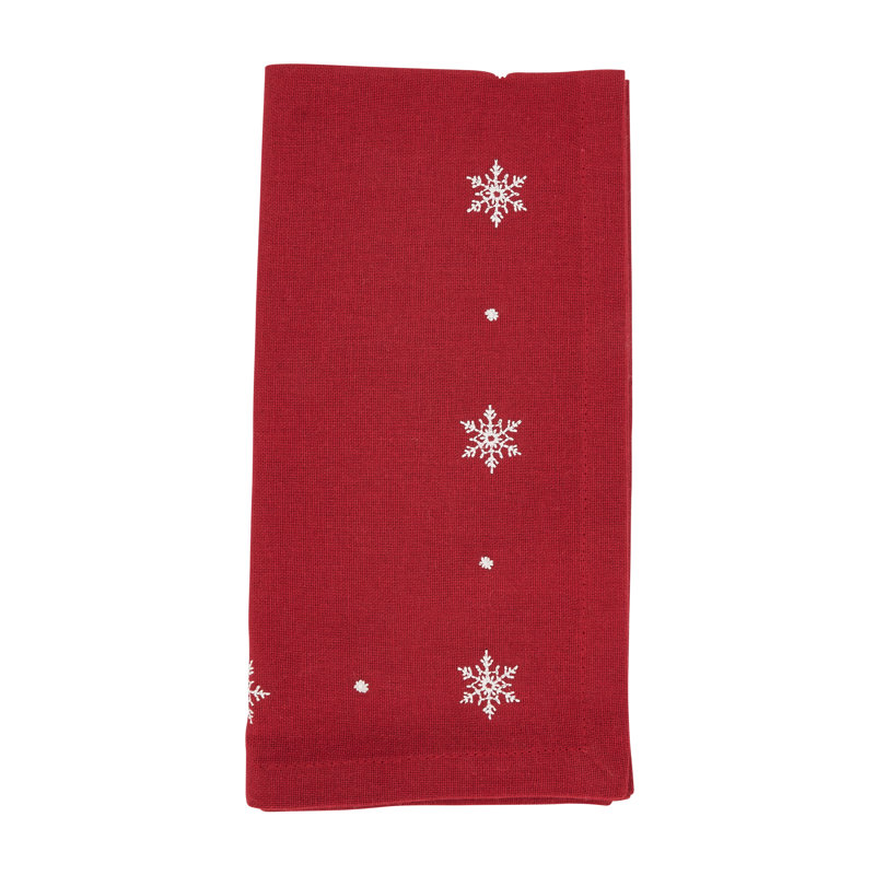 Red Cotton Winter Snowflake Embroidered Napkins (Set of 4)