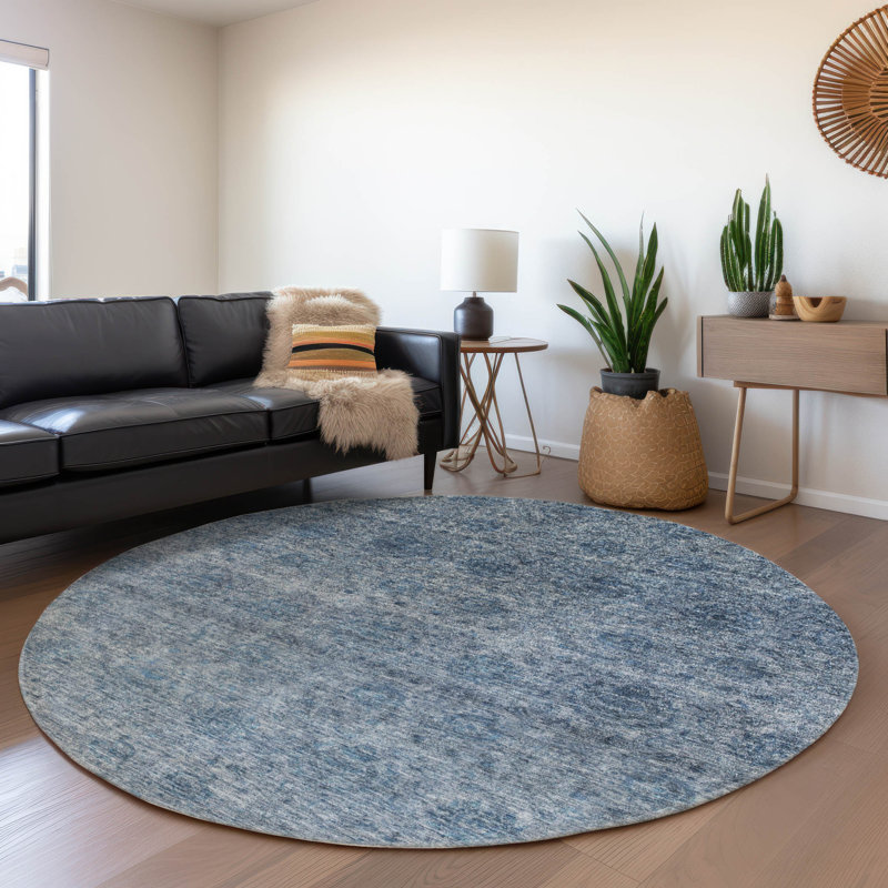 Glenra Blue Washable Indoor-Outdoor Rug - , 8' x 8'