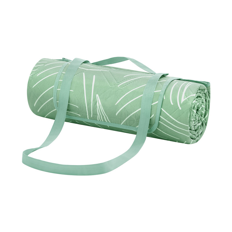 Picnic Blanket With 4 Ground Pegs, Large Picnic Mat For Beach Park, Waterproof Layer,Mint Green With Leaf Pattern