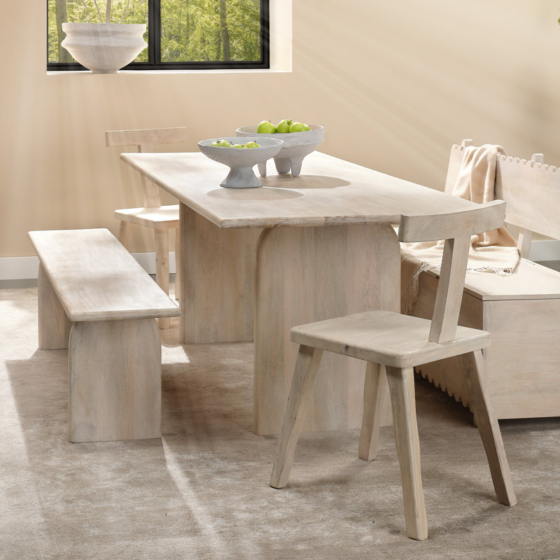 Arc Solid Wood Dining Bench, Light Bleach