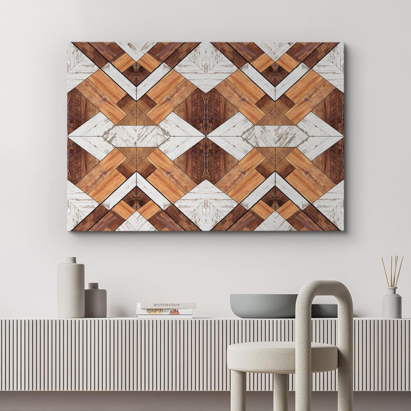 Motif de bois brun à motif de losanges, art moderne, art mural occidental, chambre à coucher sur toile, Toile tendue