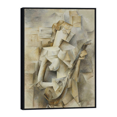 Toile encadrée, fille avec une mandoline, 1910 par Pablo Picasso, estampe numérique sur toile (24 po x 32 po, cadre mince noir)