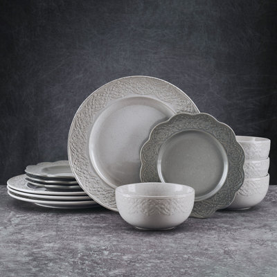 Pfaltzgraff Gia 12-piece Stoneware Dinnerware Set, Service For 4 In Light Gray