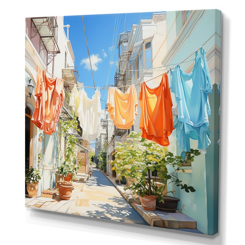 Blanchisserie en Italie V - Art mural, H 36 po x l 36 po x P 1,5 po, Toile tendue