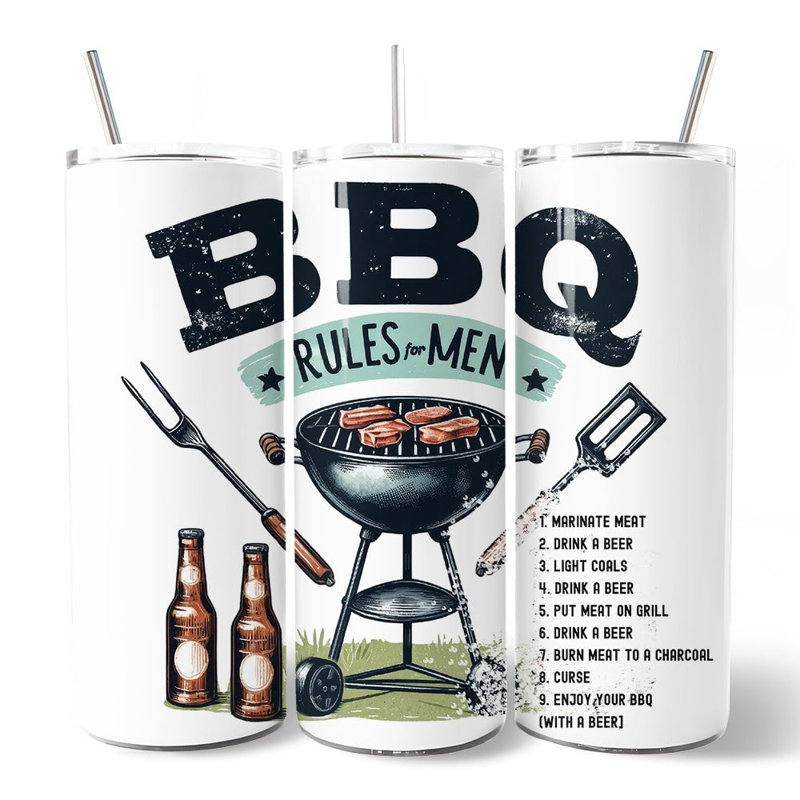 Drôle de barbecues règles pour les hommes 20 oz avec couvercle et paille en acier inoxydable