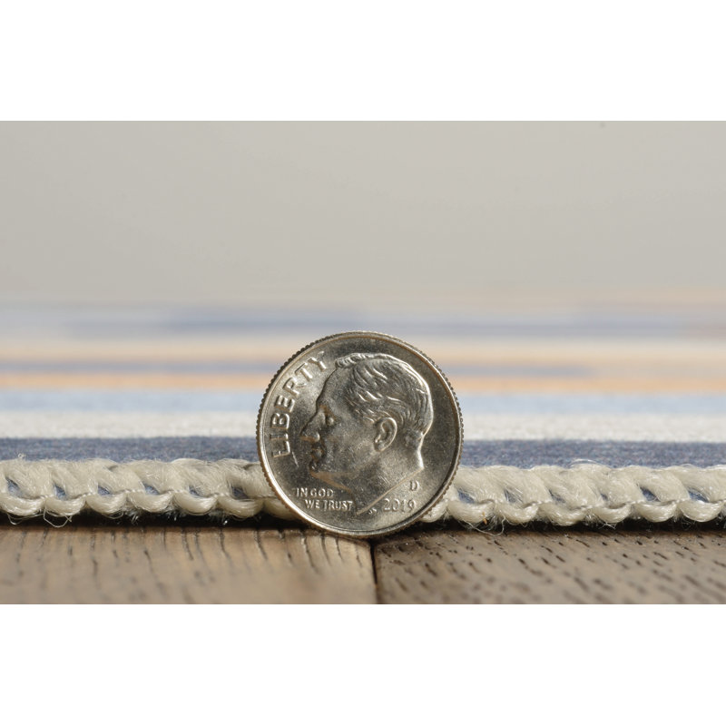 Kivett Striped Blue and Beige Indoor Outdoor Machine Washable Area Rug, Rectangle 3' x 5'