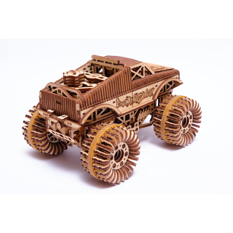 Wooden Monster Truck 3D Puzzle Model Kit with Spring Motor