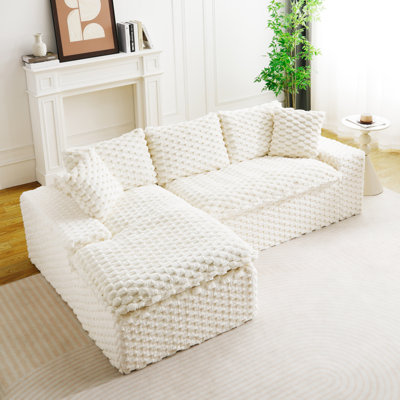 White Turtle Velvet Versatile Sofa: Convertible Twin-Seat & Left Chaise