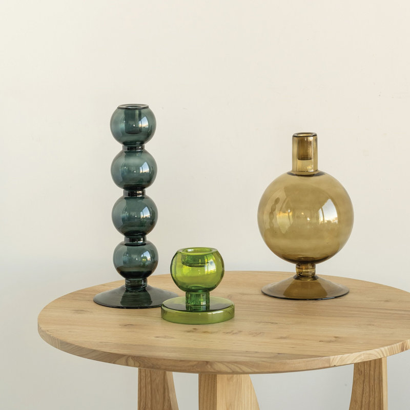 Geri 3.93" Glass Tabletop Tealight Holder, Green